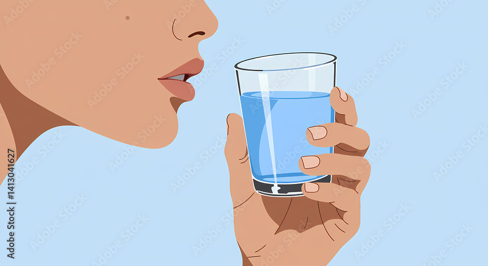 Mindful Hydration Close Up Drinking Glass of Water Illustration Mindful Hydration Close Up Drinking Glass of Water Illustration