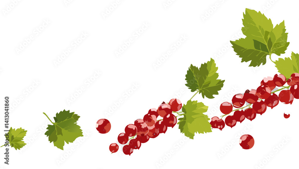 red currant berries with green leaves falling vector design