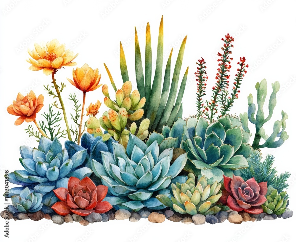 Fototapeta premium Succulent Arrangement Botanical Art Watercolor Art isolate on white background