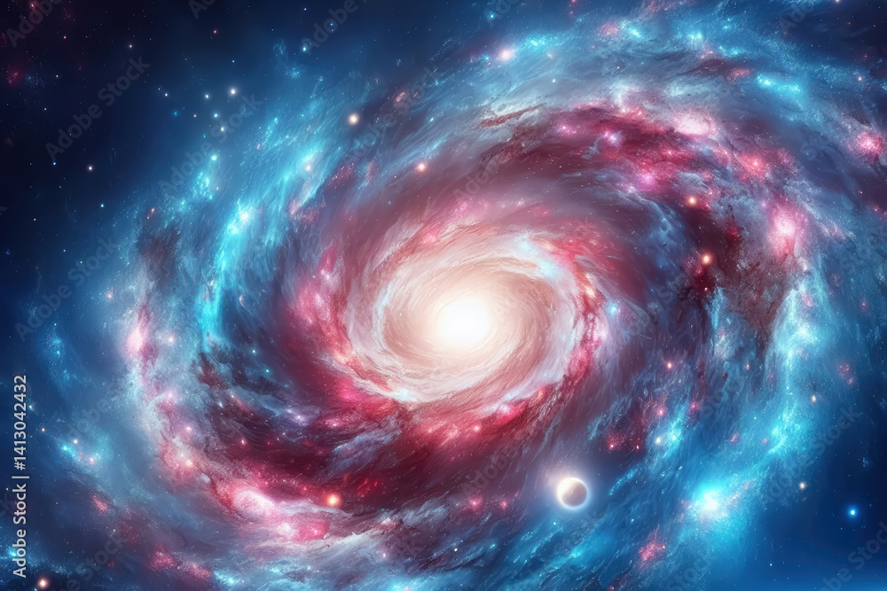 Vibrant spiral galaxy with swirling colors and bright core in deep space during a cosmic event Vibrant spiral galaxy with swirling colors and bright core in deep space during a cosmic event