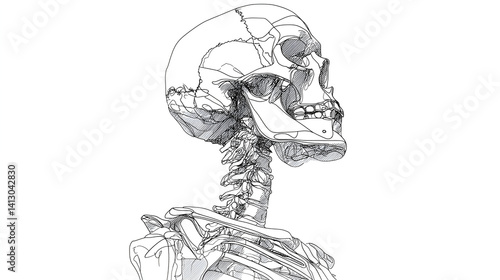Human Skeleton Anatomy Skull: 3D Model Medical Illustration for Health Education & Research