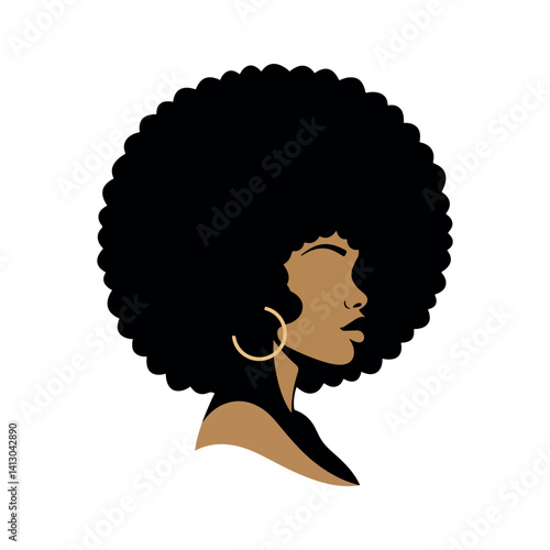 cameo woman with afro black silhouette vector flat design illustrations
