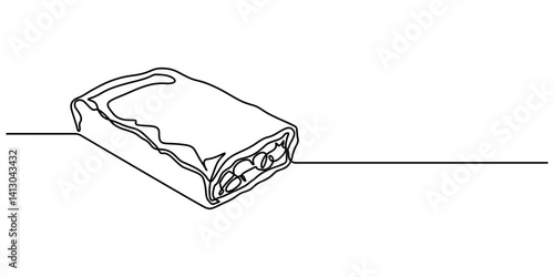 Fruit Turnovers continuous one line drawing, apple turnover sweet food line icon vector. apple turnover sweet food sign. isolated contour symbol black illustration, minimalist style pro concept.