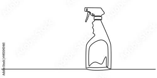 Vector abstract continuous one single simple line drawing icon of bottle with cleaning liquid in silhouette sketch, plastic spray bottle continuous one line drawing, An empty plastic detergent bottle.