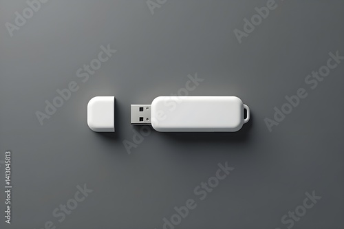 Modern USB Flash Drive Mockup in Minimalist White Design on Gray Background - Perfect for Branding and Product Showcases