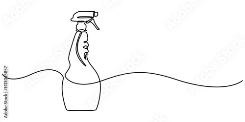 Vector abstract continuous one single simple line drawing icon of bottle with cleaning liquid in silhouette sketch, plastic spray bottle continuous one line drawing, An empty plastic detergent bottle.