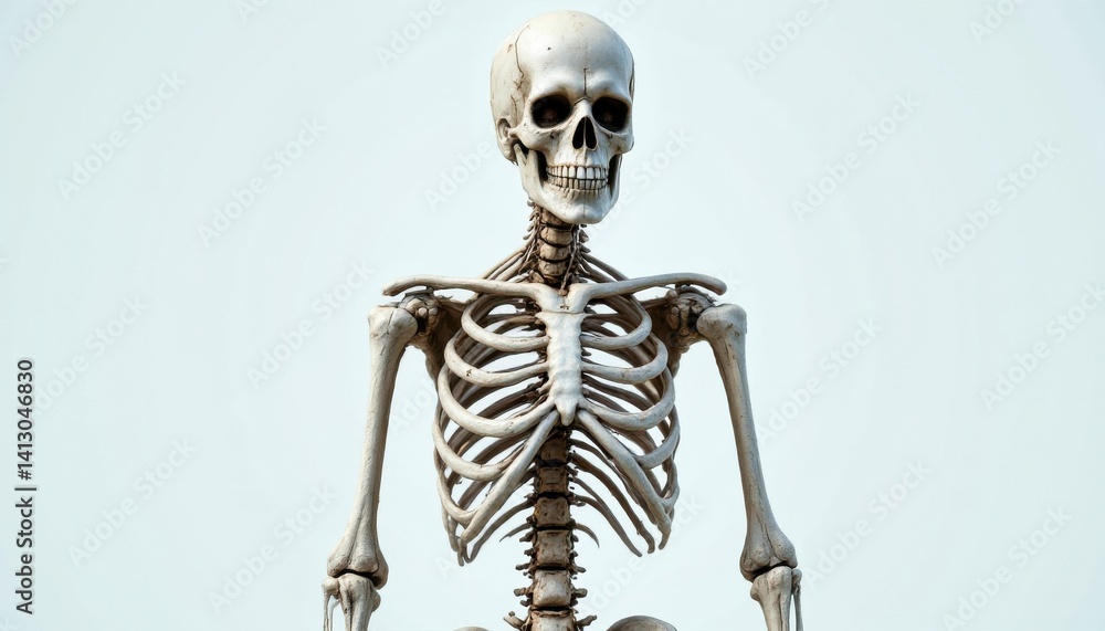 Educational skeleton model display science museum educational content indoor environment close-up perspective anatomy study Educational skeleton model display science museum educational content indoor environment close-up perspective anatomy study