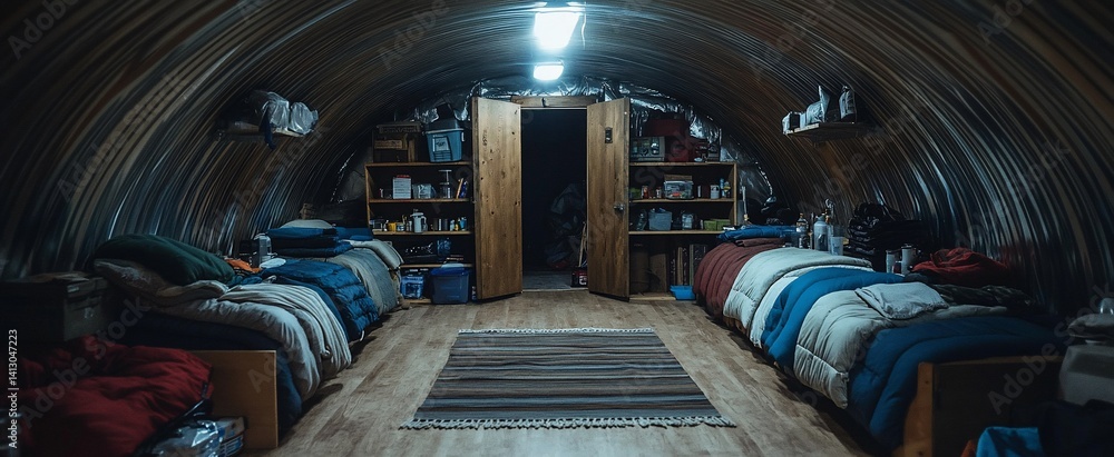 Fototapeta premium Rustic Bunk Beds in a Metal Shelter