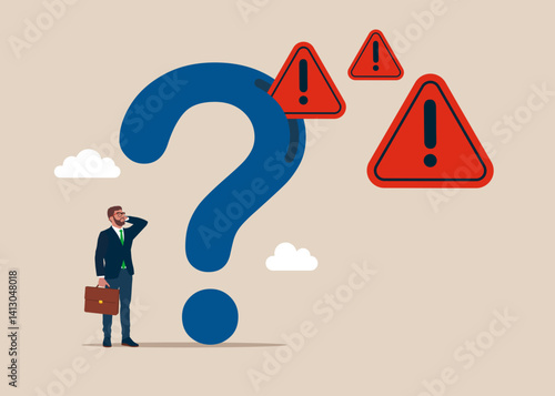 From the question mark fly out many exclamation attention signs. Incident management, root cause analysis or solving problem. Flat vector illustration