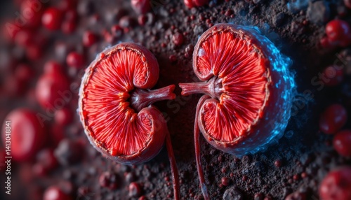Microscopic anatomy exploration of human kidneys laboratory 3d visualization science close-up view gigapixel standard
