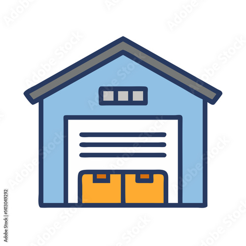 Warehouse Building Icon Representing Storage Facility and Logistics Hub
