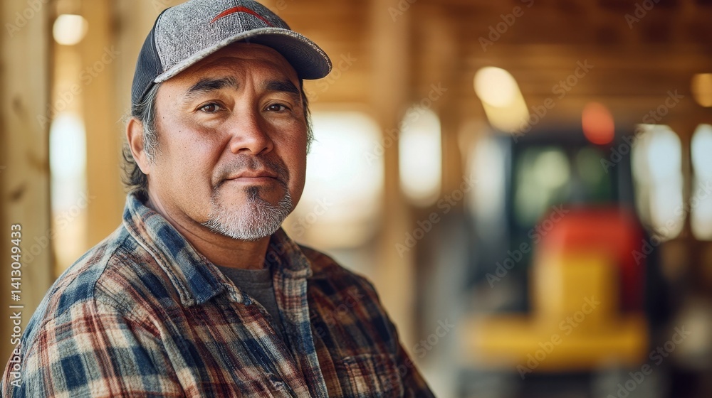 This portrait captures a middle-aged Indigenous man wearing a baseball cap, showcasing his thoughtful expression and rugged charm in a rural setting. This portrait captures a middle-aged Indigenous man wearing a baseball cap, showcasing his thoughtful expression and rugged charm in a rural setting.