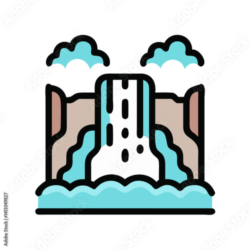 Waterfall Icon Representing Scenic Nature Destination and Outdoor Landscape