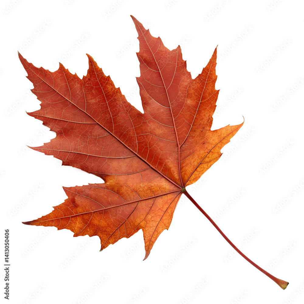 Obraz premium A single red-orange autumn maple leaf