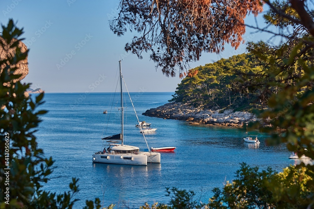 Vacation sail boat in a sea bay in Croatia