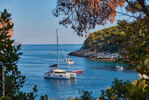 Obraz na płótnie Vacation sail boat in a sea bay in Croatia w salonie