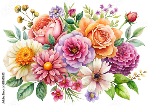 Watercolor illustration of flowers  isolated on white background