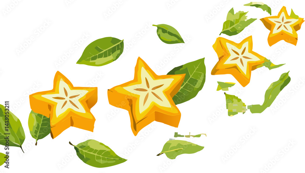 set of star fruit falling vector design