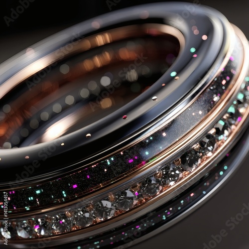 Smart ring with embedded LED display, 3D render, luxury background, close-up detail