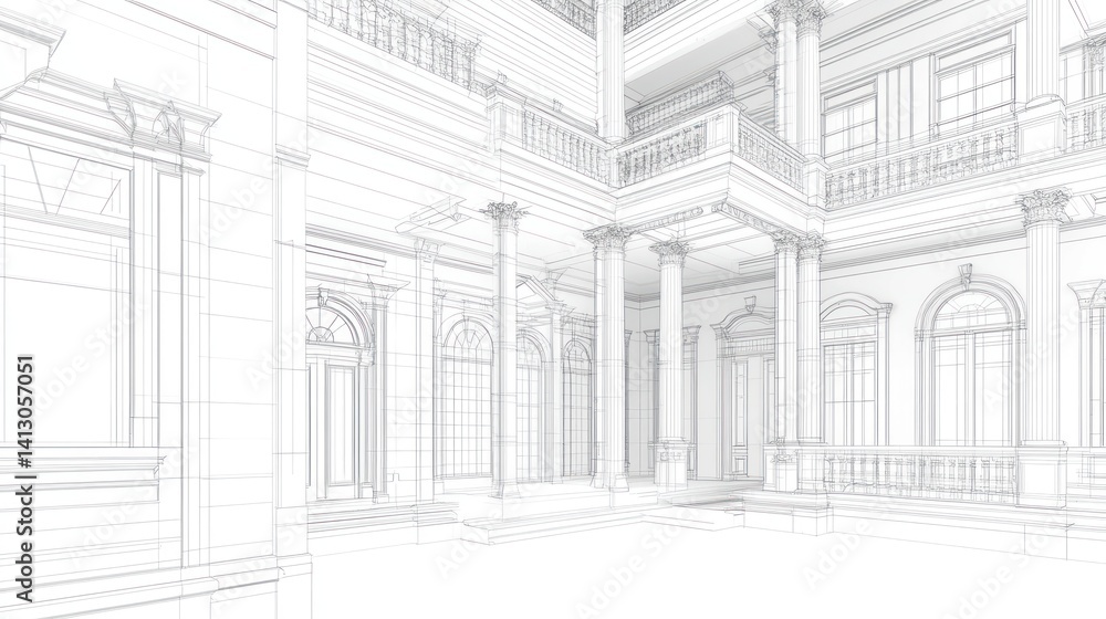 Architectural Sketch of a Grand Building, Interior Design, Classic Style, Possible Use for Construction Plans Architectural Sketch of a Grand Building, Interior Design, Classic Style, Possible Use for Construction Plans