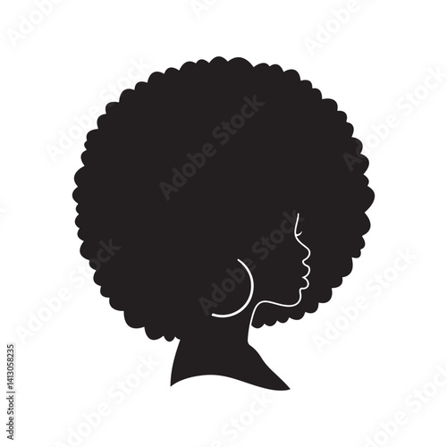 cameo woman with afro black silhouette vector flat design illustrations