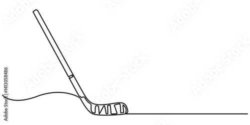 Continuous one line drawing of hockey stick, Hockey stick line continuous drawing vector. One line Bandy  icon vector background. minimalist icon. Continuous outline of a Hockey stick, Ice Hockey. 