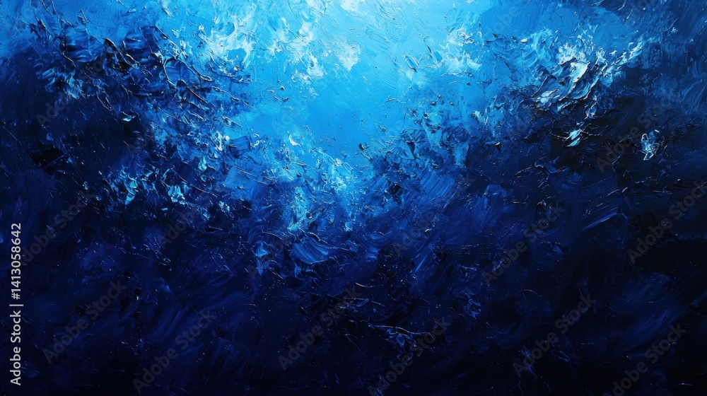 Obraz premium Swirling shades of deep blue create a mesmerizing visual experience, depicting the vastness of an underwater world filled with motion and life. The blend of colors evokes tranquility and depth