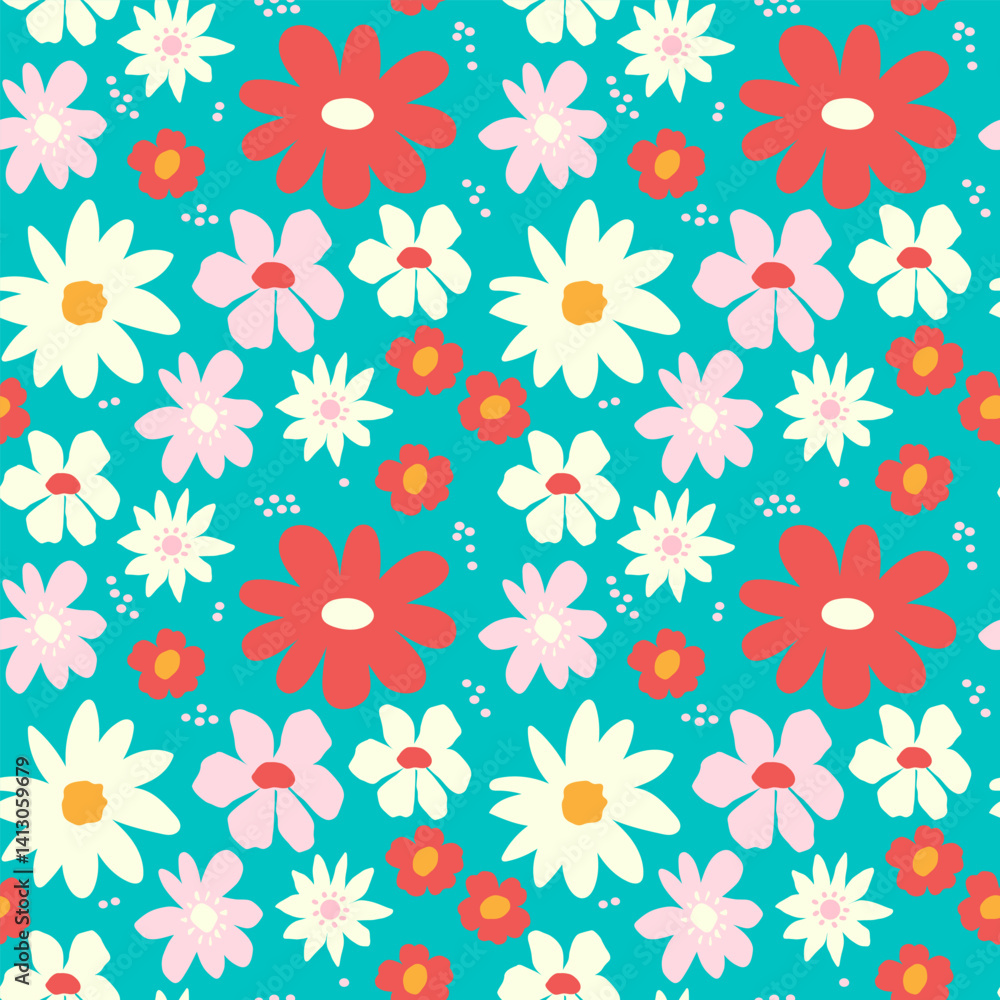 Seamless pattern with colourful hand drawn flowers Seamless pattern with colourful hand drawn flowers