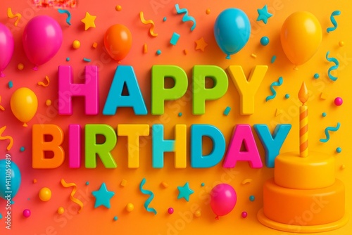 Colorful Birthday Decorations With Festive Balloons and a Cake in Vibrant Colors