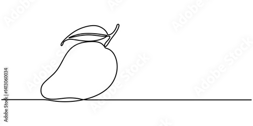 Mango vector illustration. One line drawing art illustration with organic mango, Continuous one line drawing of mango fruit with leaf. Mango fruit hand drawn single line art pro vector illustration.