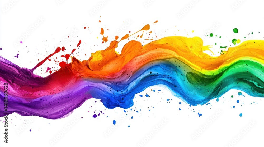 A bold composition features a flowing wave of vibrant colors, showcasing shades from deep purple to bright yellow. Dynamic splashes add energy to the design, creating an eye-catching visual A bold composition features a flowing wave of vibrant colors, showcasing shades from deep purple to bright yellow. Dynamic splashes add energy to the design, creating an eye-catching visual