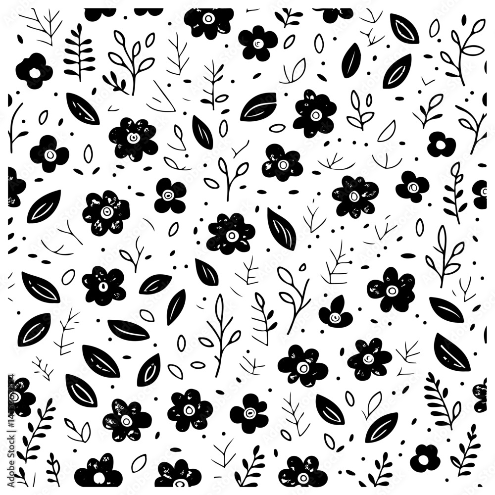 Minimalist Black and White Floral Repeat Pattern Minimalist Black and White Floral Repeat Pattern