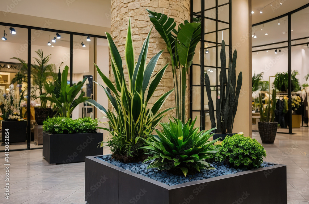 custom made wallpaper toronto digitalLush indoor plants enhance elegance of modern shopping space with natural beauty