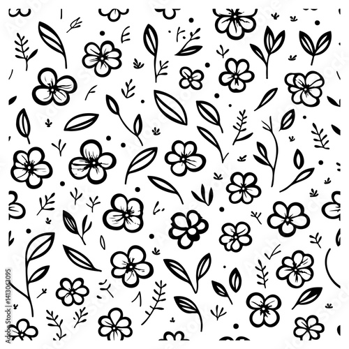 Monochrome Floral Pattern Decorative Wallpaper