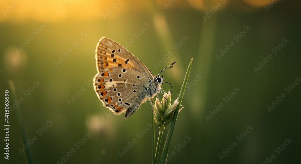 Obraz premium Golden Hour Butterfly: A Delicate Winged Jewel in Nature's Embrace