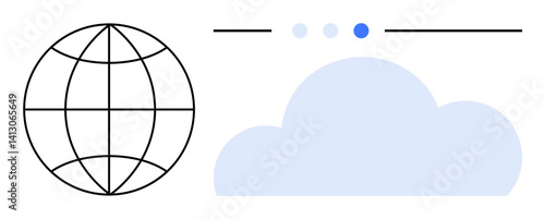 Globe with grid and cloud shape, symbolizing global access and cloud storage. Dots and lines suggest navigation, technology integration. Ideal for tech, data, communication, storage, internet cloud