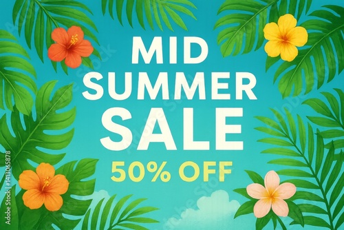 Mid Summer Sale Offers 50 Percent off With Tropical Theme and Vibrant Florals...