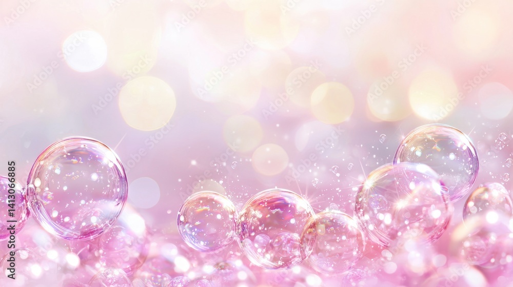 Delicate bubbles of varying sizes drift gracefully in shades of pink, surrounded by a soft, illuminated background that enhances a whimsical and tranquil mood Delicate bubbles of varying sizes drift gracefully in shades of pink, surrounded by a soft, illuminated background that enhances a whimsical and tranquil mood
