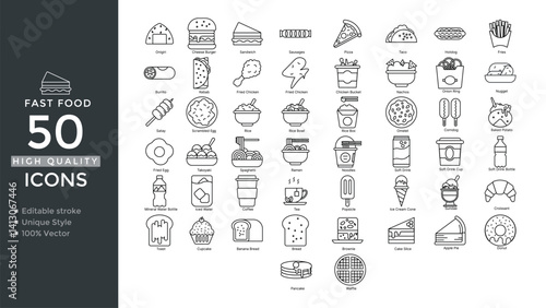 Fast Food Icon Set – Editable Vector Line Icons