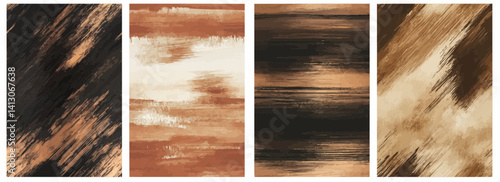 Vector pattern set of muted bronze brush streaks slashing horizontally background