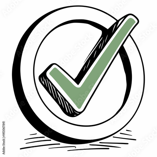 Hand-drawn Check Mark Icon Approval, Confirmation, Yes, Correct, Okay Symbol
