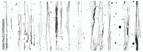 Vector pattern set of silver ink drizzle running like rain across white background