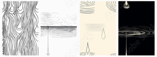 Vector pattern set of a simple water drop line art centered on a white background