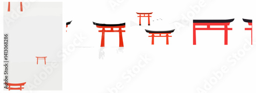 Vector pattern set of a single red torii gate floating in white background