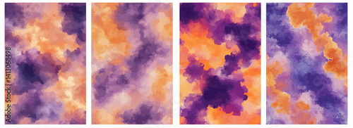 Vector pattern set of soft blended purple and orange clouds background