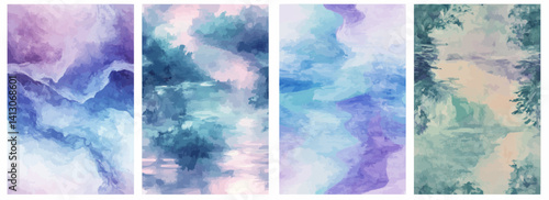 Vector pattern set of a soft pastel wash painting of a zen river background