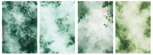 Vector pattern set of a soft green mist spray in one bottom corner background
