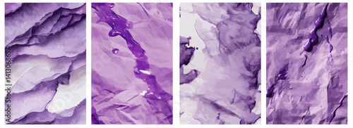 Vector pattern set of a soft violet wash soaking into paper background