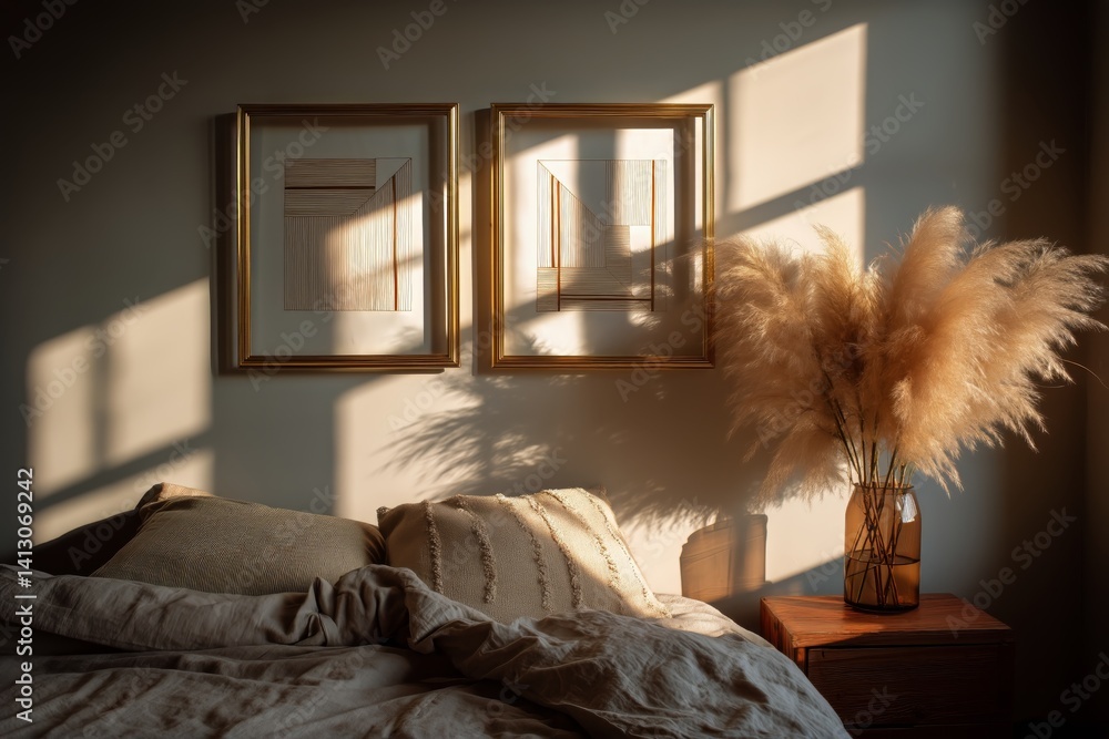 Cozy Bedroom With Warm Lighting and Decorative Elements in a Serene Setting
