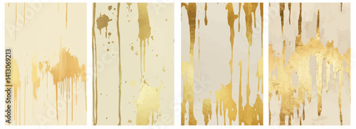Vector pattern set of subtle gold paint drip running vertically down a cream background